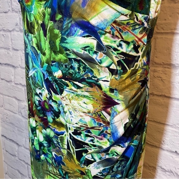 CARRE Noir Sleeveless Abstract Botanical Midi Dress Draped Neckline Size 14 - Picture 5 of 10